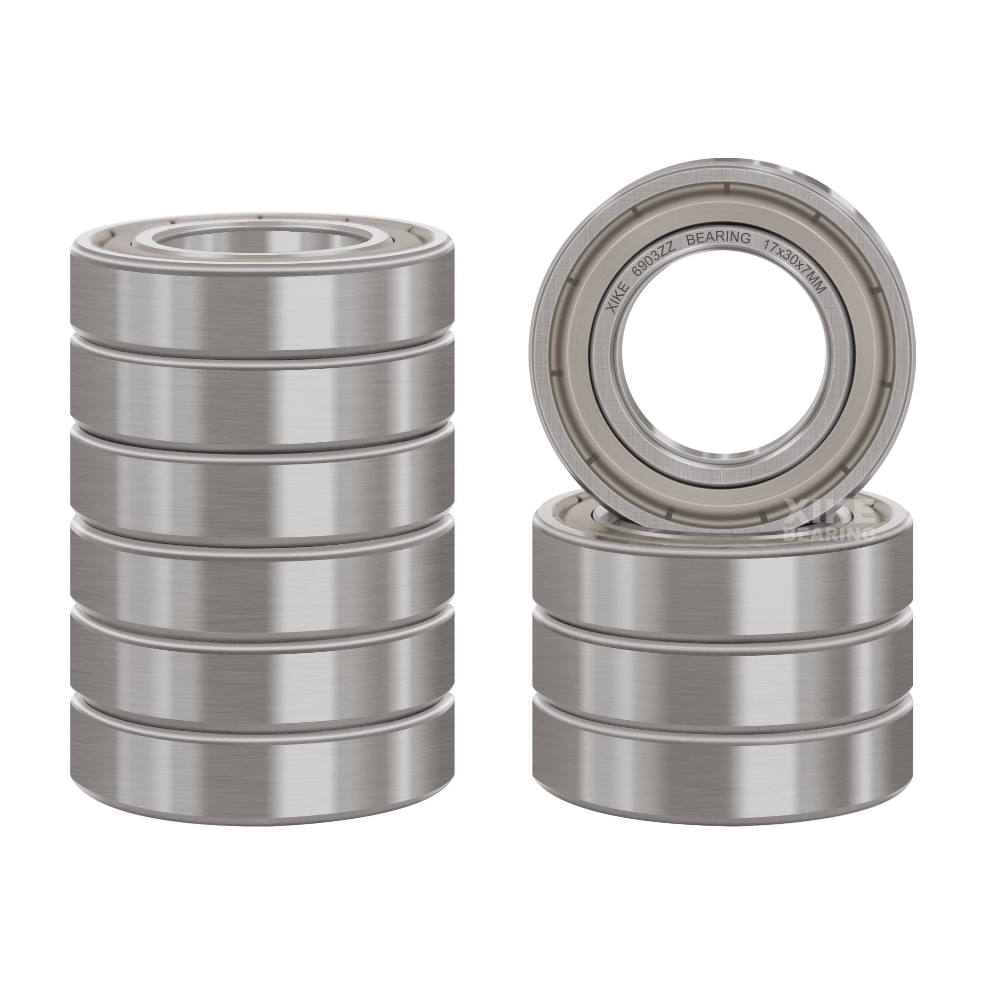 XIKE 6903ZZ Sealed Ball Bearings 17x30x7mm, 6903-2Z Chrome Steel and Metal Double Seals Deep Groove Ball Bearing, Pack of 10.