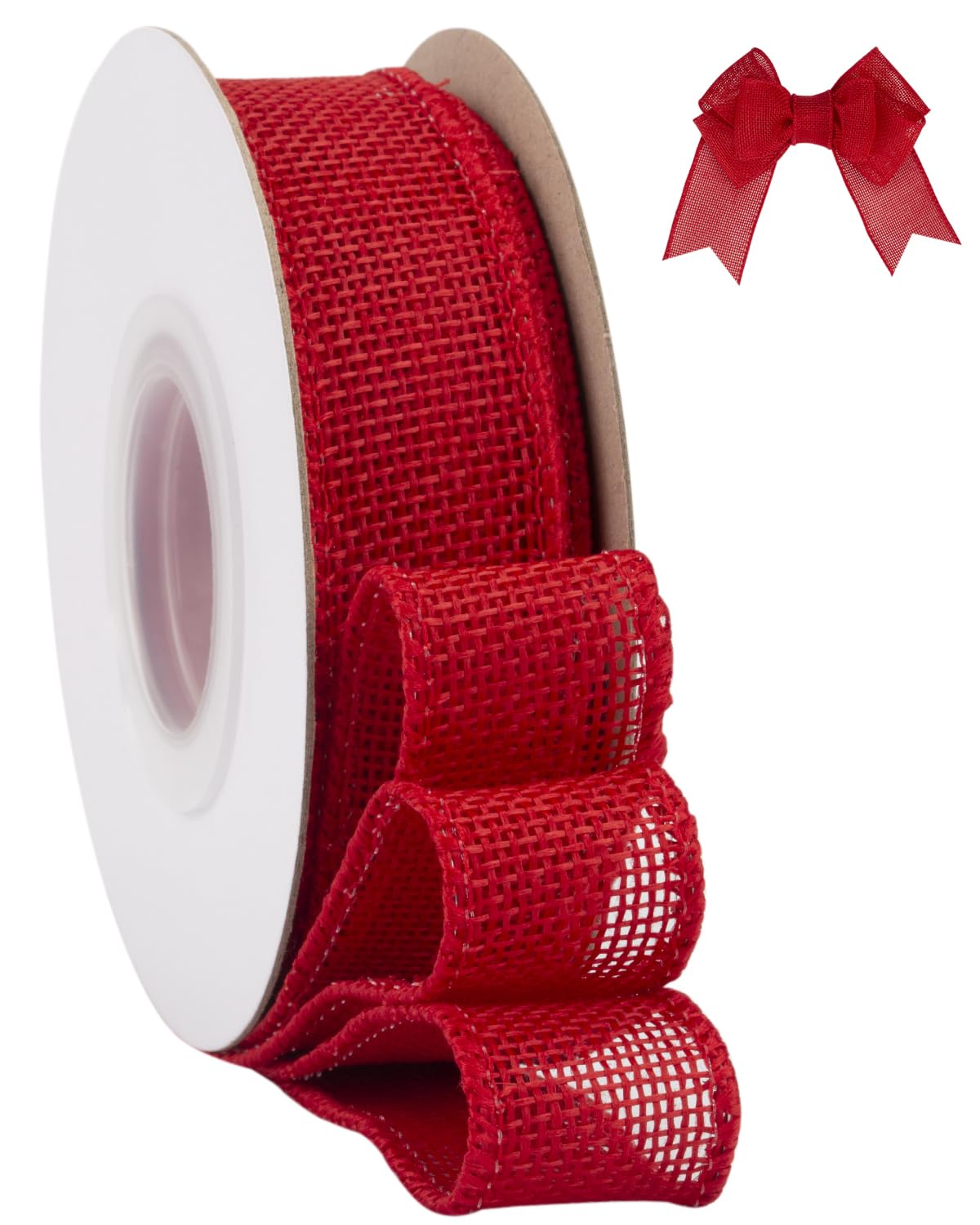 Tekdeere Burlap Ribbon 25mm x 9 Meters, Red Wired Ribbon for Crafts, Gift Wrapping, Wreaths, Bows, Tree Decoration and Outdoor Decoration