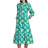 Women Fall Dresses 2025 Casual Puff Long Sleeve Mock Neck Midi Dress Floral Long Dress