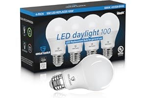 GREAT EAGLE LIGHTING CORPORATION Great Eagle A19 LED Light Bulbs 100 Watt Equivalent - UL Listed - Daylight 5000K LED Light Bulbs, 15W Non-Dimmable, 1500 Lumens (4 Pack)