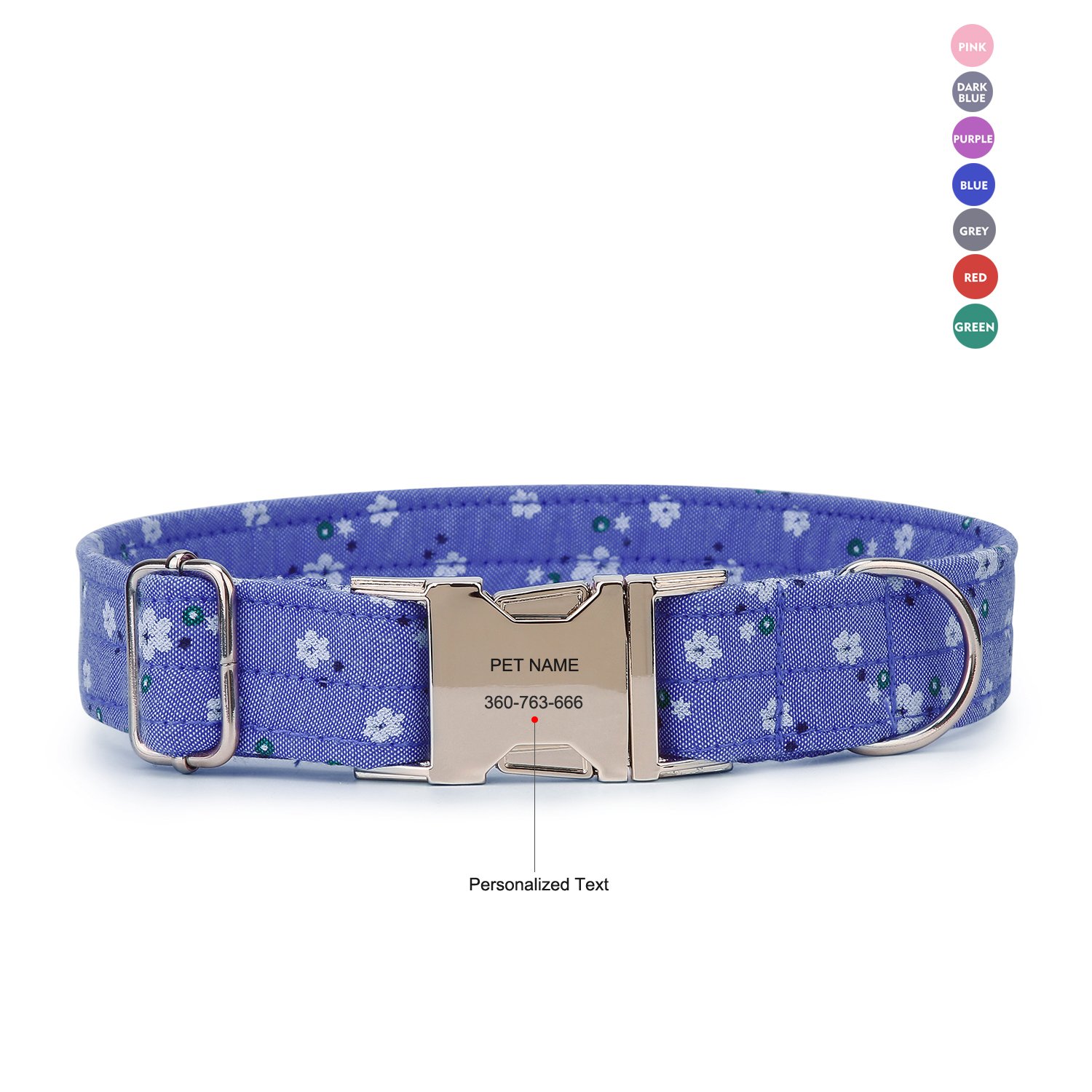 Wefine Personalized Dog Collars, Custom Engraved with Pet Name and Phone Number, Adjustable Fabric Cotton ID Collar, Neck 10\
