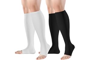 bropite Open Toe Compression Socks for Men & Women - 2 Pairs of 15-20 mmhg Knee High Stockings for Circulation Support