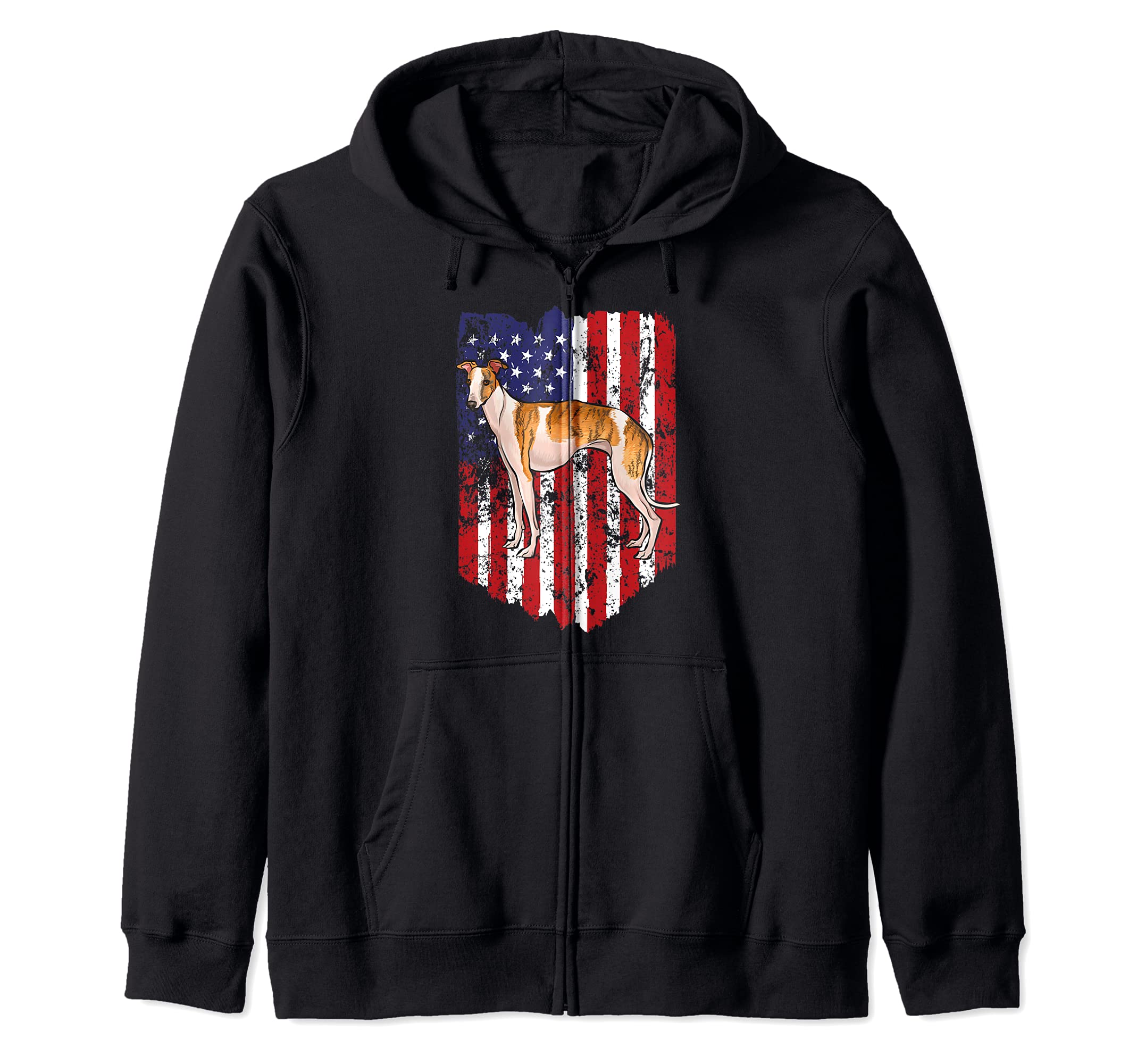 American Flag Whippet 4th Of July USA Zip Hoodie