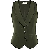 Belle Poque Vintage Lapel Collar Suit Vest Tops for Women V Neck Sleeveless Work Dressy Waistcoat Blazer with Pockets