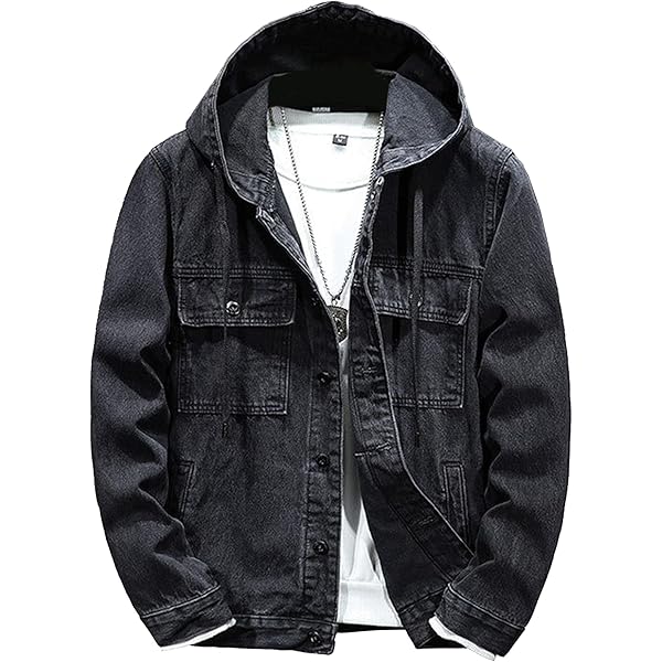 BLACKBLONDのBBD Vintage Clash Hooded Denim Zip-Up Jacket DGKaxiyaHM Men's Hooded Windproof Denim Jacket Distressed