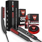 Beard Straightener for Men (Corded) &ndash; Ceramic Heated Brush Kit with Beard Oil &amp; Unscented Beard Balm &ndash; Smooths &amp; Styles Beards &ndash; Beard Octane