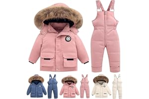 Toddler 2-Piece Snow Suit Winter Down Coat and Snow Pants Set Boys Girls Puffer Jacket Bib Pants Outdoor Outfits