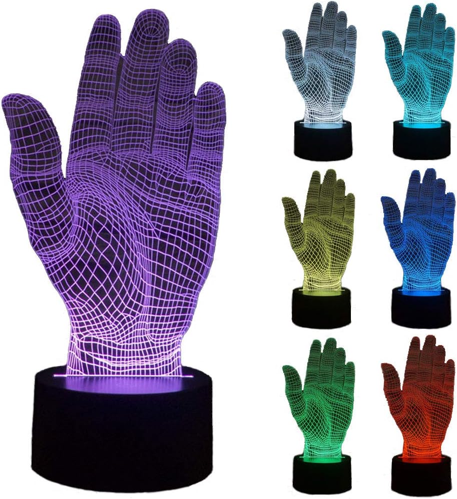 ZLTFashion 3D Visual Optical Illusion Colorful LED Table Lamp Touch Cool Design Night Light Christmas Prank Gifts Romantic Holiday Creative Gadget (Palm)