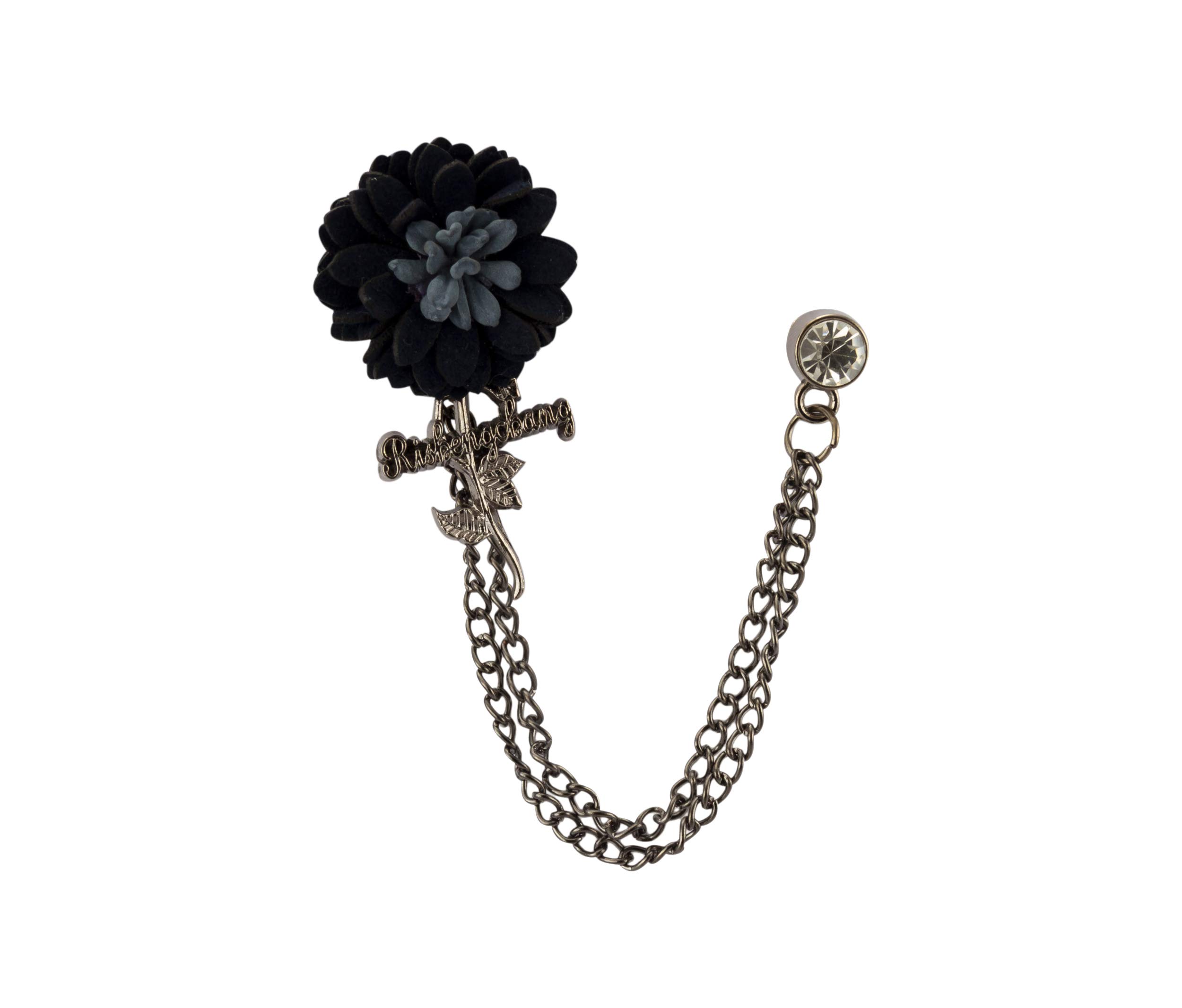 Brooch Lapel Pin for Men Navy Blue Flower Ball with Silver Stem Lapel Pin Badge Coat Suit Wedding Gift Party Shirt Collar Accessories