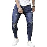 HUNGSON Skinny Jeans for Men Stretch Slim Fit Ripped Distressed(BBlue,40)