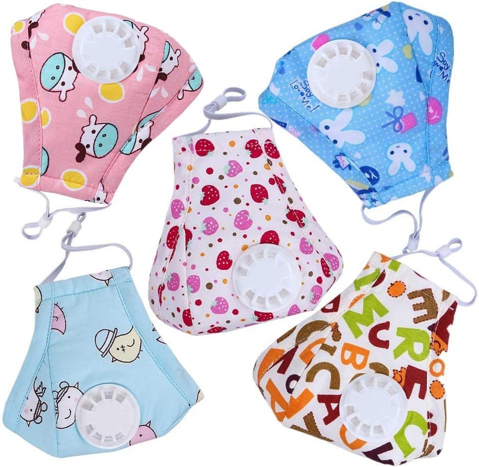 HOLIIBN Kids Anti Pollution Respirator Dust Mask with Exhaust Valve + Air, Dust, Smoke Filters - Cotton Washable PM2.5 Half Face Mask with Adjustable Straps & Nose Bridge.