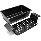 PERLLI Meat Loaf Pan with Drip Tray – 2 Pc. 9.8 x 5.7 In. High-Carbon-Steel Nonstick Meatloaf Pan with Drain Tray – Large BPA-Free Oven Loaf Pan for Baking, Bread, Cakes, Roasting Meat, & More