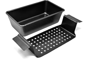 PERLLI Meat Loaf Pan with Drip Tray – 2 Pc. 9.8 x 5.7 In. High-Carbon-Steel Nonstick Meatloaf Pan with Drain Tray – Large BPA-Free Oven Loaf Pan for Baking, Bread, Cakes, Roasting Meat, & More
