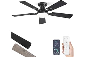 ZMISHIBO 42 Inch Ceiling Fan with Light, App&Remote Control, Flush Mount Low Profile, Dimmable 20W LED Light, Quiet Reversibl