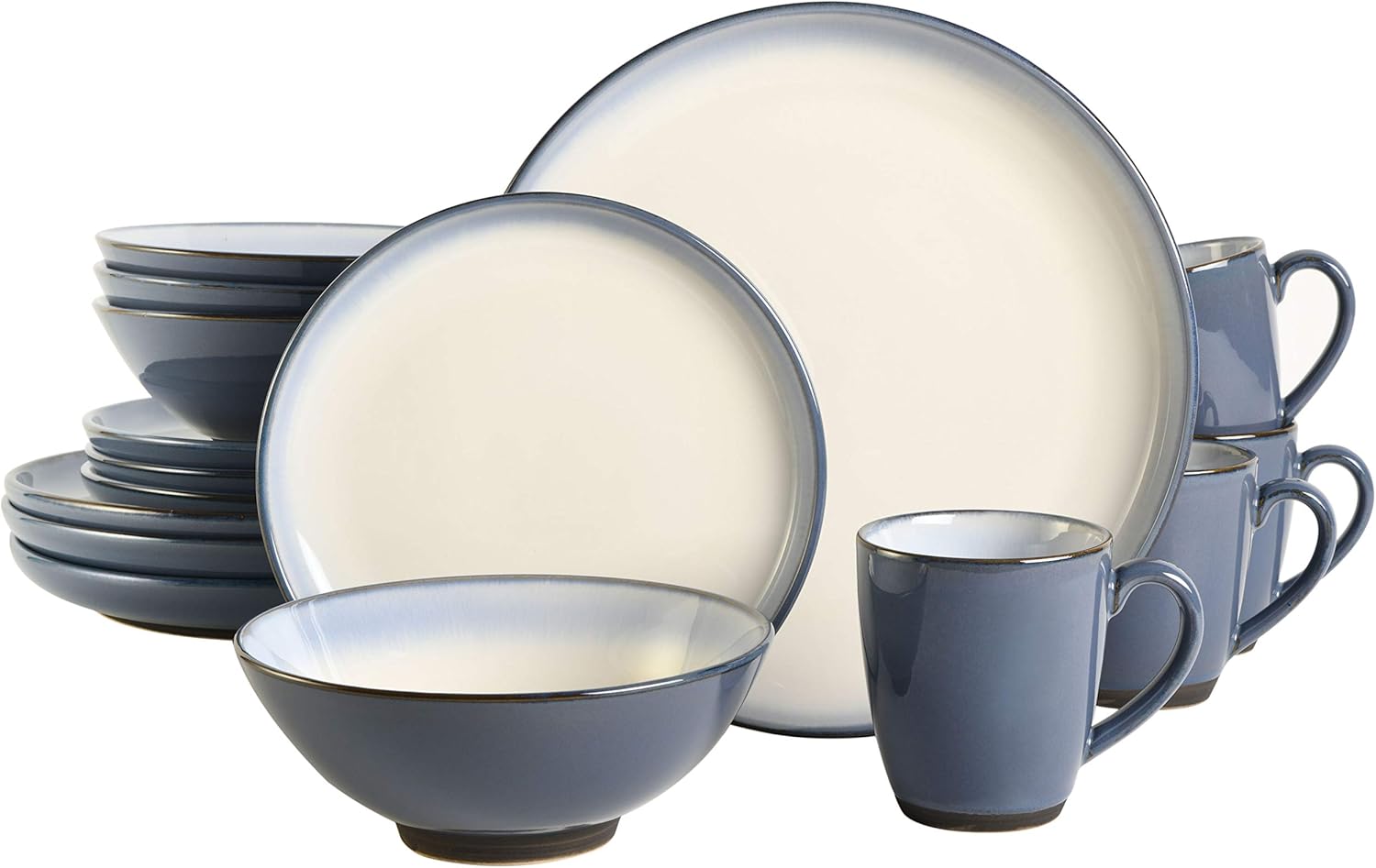 Gibson Elite Serene Fountain Round Reactive Glaze Stoneware Dinnerware Set, Service for Four (16pcs), Blue