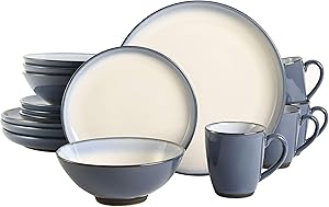 Gibson Elite Serene Fountain Round Reactive Glaze Stoneware Dinnerware Set, Service for Four (16pcs), Blue