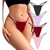 BFTBTY G-String Thongs for Women Low Waist Sexy Underwear No Show Cheeky T-Back Bikini Panties 4 Pack