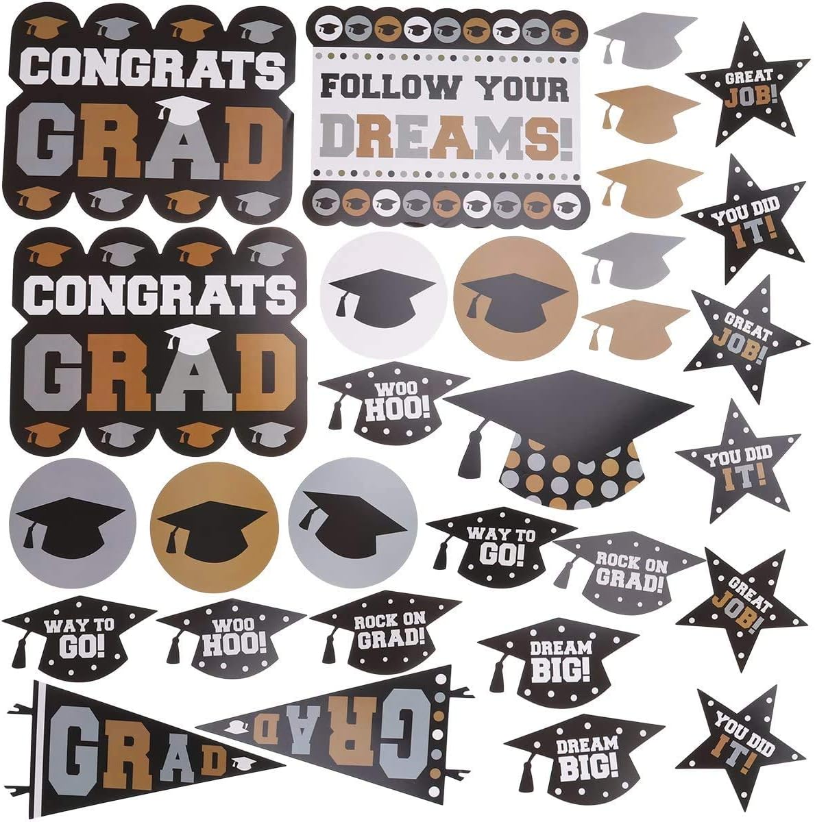 Sayala 21Count 2019 Graduation Photo Booth Props - Real Glod Class of 2019 Glitter Photo Props for School Graduation Party Favors