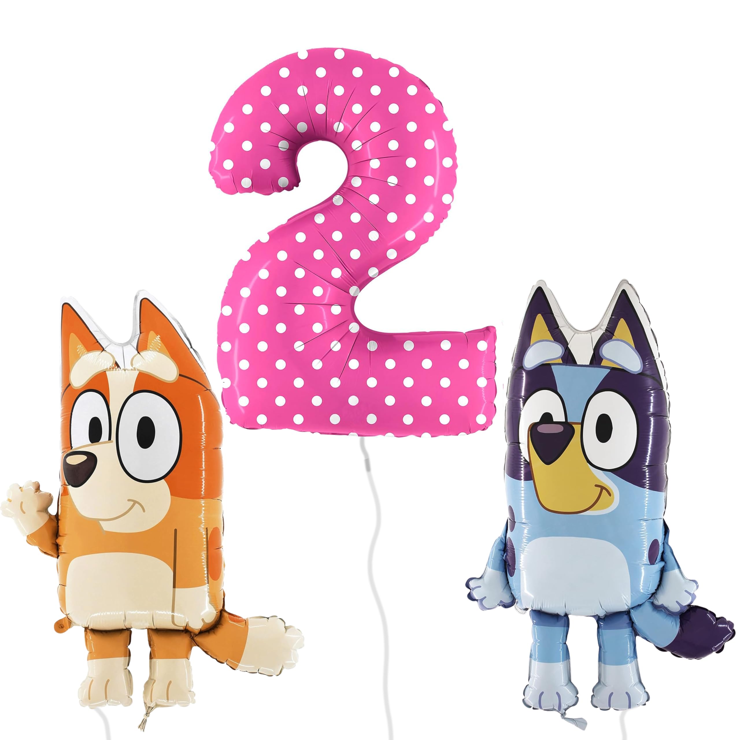Toyland® Bluey & Bingo Foil Balloon Pack - 2 x 80cm (32") Character Balloons & 1 x 101cm (40") Spotty Number Balloon - Kids Party Decorations