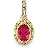 14k Yellow Gold Oval Faceted Ruby Pendant with Textured Bezel Setting and Diamond Accent Bail, Red Gemstone Necklace for Women, Fine Jewelry Birthstone Accessory, Romantic Gold Ruby Necklace