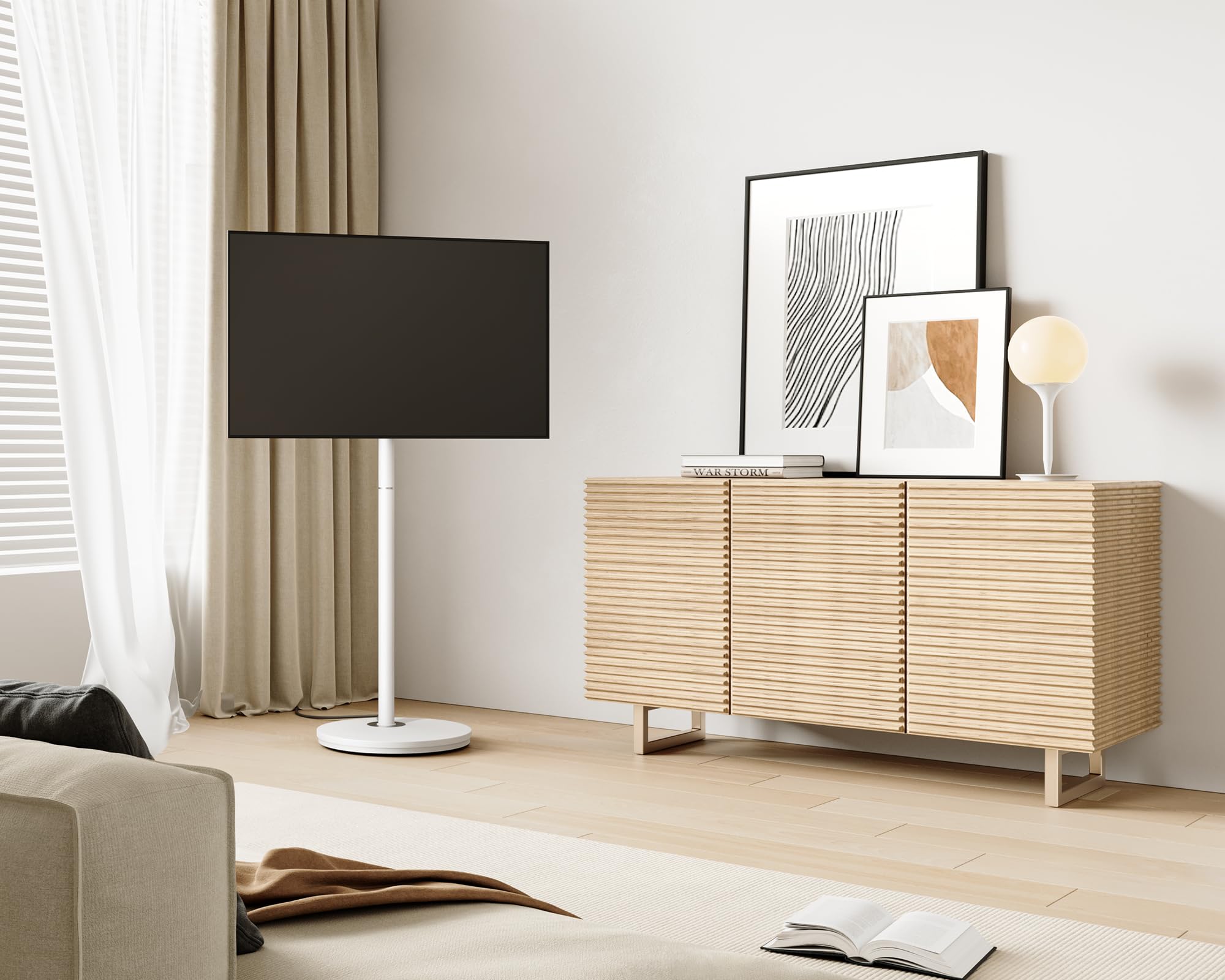 FITUEYES Design TV Ständer Rollbar für 24-48 Zoll Fernseher Mobiler TV Standfuss höhenverstellbar Modern minimalistisch Fernsehständer für Wohnung Büro Heim 2