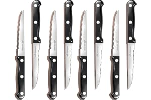 Kivomorn Steak Knives Set of 8, 4.5 Inch Serrated Steak Knives, Uncoated Stainless Steel Sharp Blades, Ergonomic Sturdy Handl