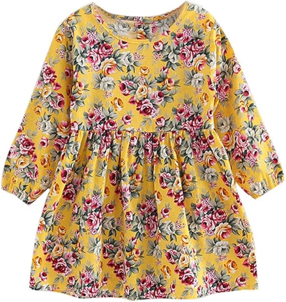 Amazon Co Jp Plojuxi ガールズワンピース 長袖 花柄 イエロー 140 服 ファッション小物