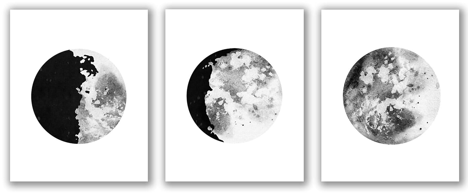Moon Wall Art Moon Phases Watercolor Set Printable Moon Posters