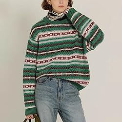 Women Y2K Argyle Striped Pullover Sweater Casual