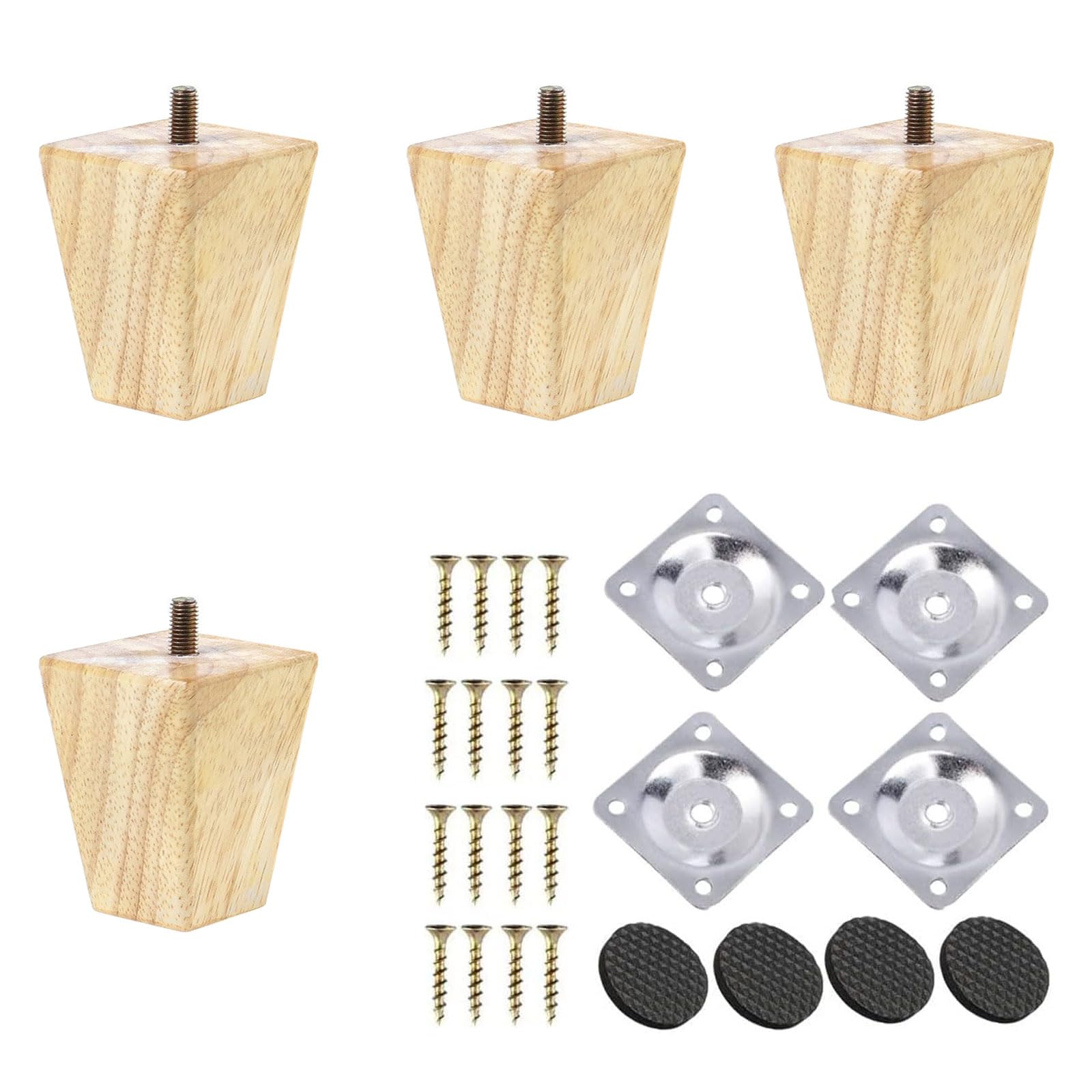 TAIANJI 4 Pieces Wooden Furniture Legs 8cm, Solid Square Wooden Furniture Legs for Dresser Tables Couch Chair Ottoman Cabinet etc with Screws and Mounting Plates