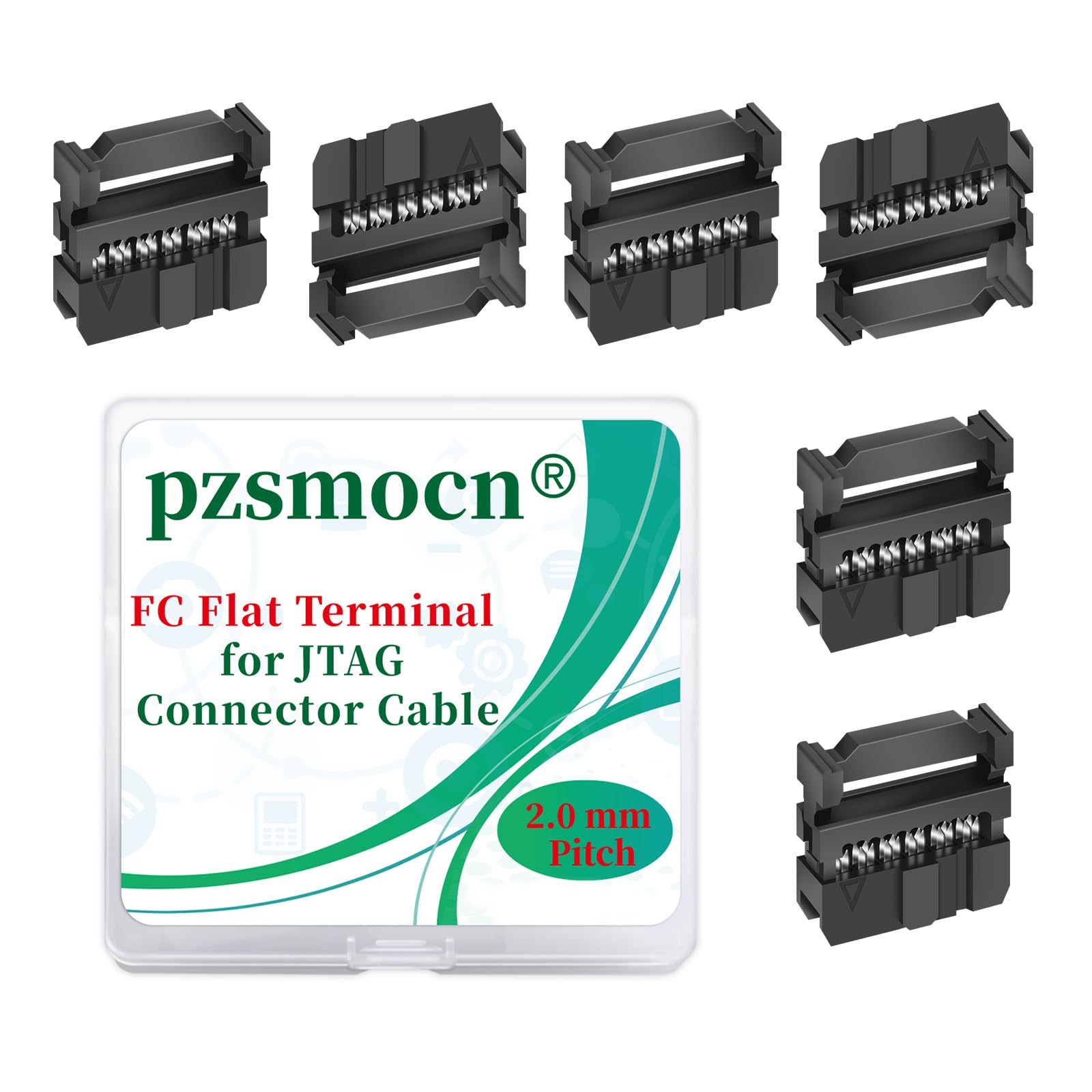 Pzsmocn 20 Sets IDC 2 * 6 Double Row Rectangular Socket Adapter FC Black Crimp Wire Head Three-piece Kit 2.0mm Pitch, 12 Pin FC-Female Terminal Connector, for JTAG Flat Ribbon Cable. — image 1