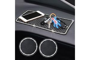 MLOVESIE 3ps/Set Bling Crystal Sticky Anti-Slip Gel Pad & Vehicle Cup Holder Insert Coasters Non-Slip Dashboard Mat for Cell Phones, Sunglasses, Keys, Coins and More