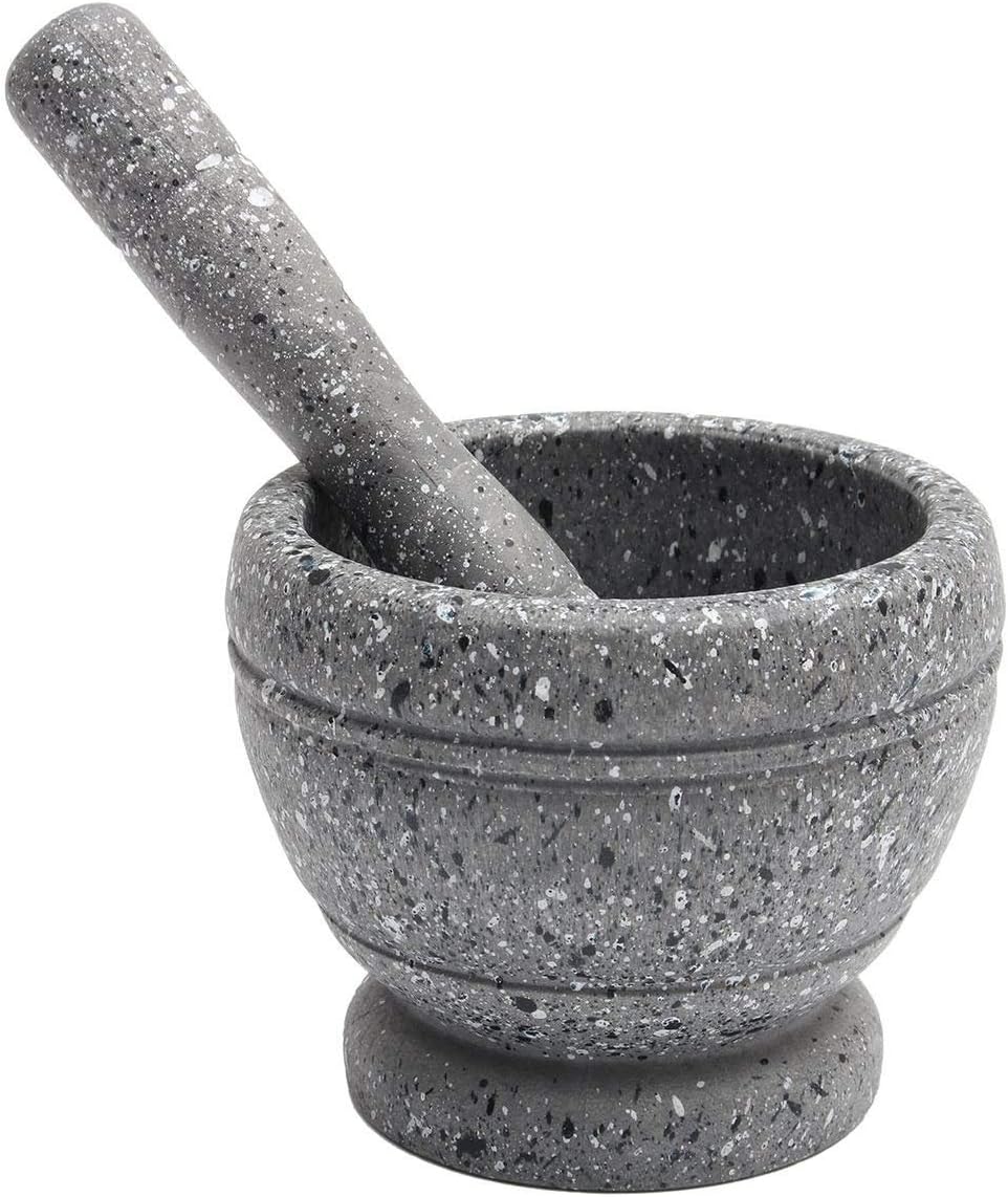 Classic Resin Mortar Pestle Set Guacamole Herbs Spice Grinder Bowl Food Mill Mixing Bowl Rod Kitchen Cooking Tools Supplies (Granite Texture)