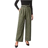 MakeMeChic Women's Fall Work High Waist Pants Pleated Business Office Straight Leg Belted Trousers