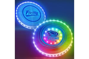 HYES 2 Pack Light up Flying Discs for Kids, Rechargeable Disc with 45 LEDs, 14 Lighting Modes(10")&Built-in Battery Disc(7.8"), Glow in The Dark Ring for Beach/Camping/Outdoor Sport