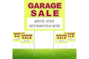 BESTMAL Garage Sale Signs, 17" x 13" Garage Sale Signs with Stakes, 5Pcs Double-Sided Garage Sale Sign with Directional Arrow Plastic Garage Sale Signs with Metal Stakes Weatherproof for Sales Event