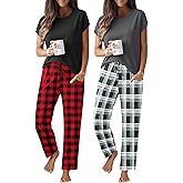 Ekouaer 2 Packs Pajamas for Women Set Cap Sleeve Top and Pants Soft Sleepwear Comfy Pjs Set with Pockets Lounge Set