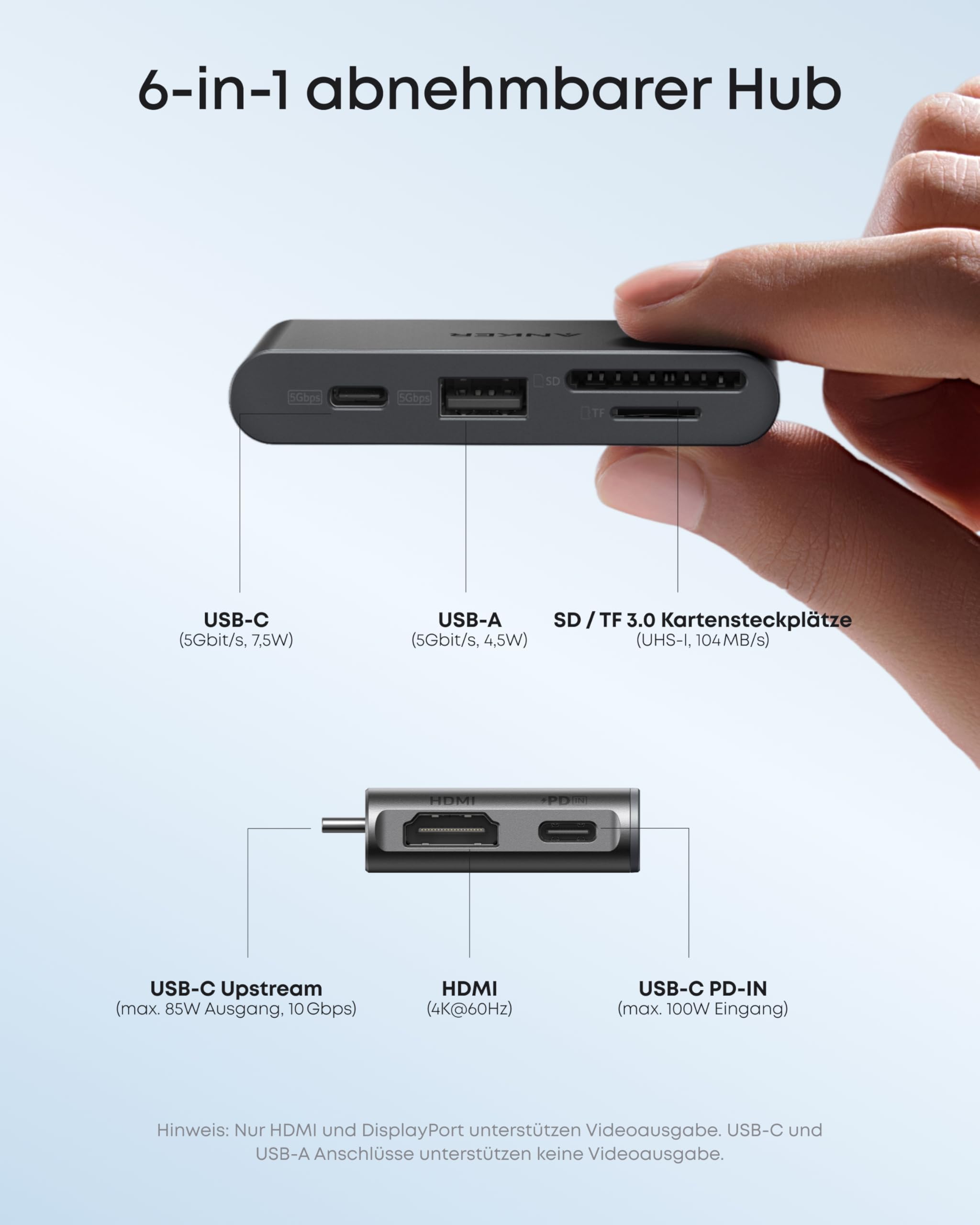 Anker Nano Laptop Docking Station, Integrierter USB C Hub, 13-in-1 Triple-Display (2× HDMI, 1× DP), 10Gbps USB-C, 3× USB-A, Audio, SD/TF, Ethernet, Bis 100W Power Delivery, Für Dell, Lenovo, HP u.v.m. 6
