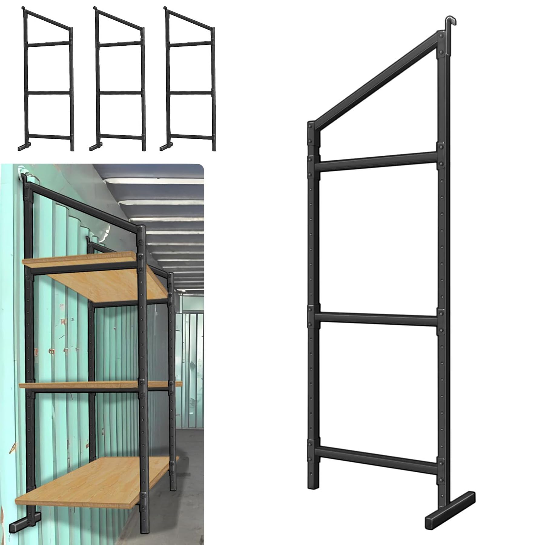 Photo 1 of 4 Pack Shipping Container Shelves Bracket with 60"(H) X 24"(W), DIY Adjustable 3-Tier Shipping Container Shelving for Heavy Duty Trailer Universal,1300LBS Capacity (FACTORY SEALED)