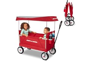Stroller Wagon for Kids, Baby Stroller, Outside Toys for Toddlers 1-3, Rolling Cart, Beach Cart, Radio Flyer 3-in-1 Off-Road EZ Fold Wagon with Canopy, Red, Foldable, for Ages 1.5+ Years