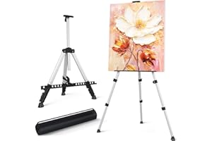 MAYYOL Art Easel Stand for Painting or Sign, Portable Adjustable 66 inches Display Tripod Artist Floor Aluminum Metal Easel with 1 Bag for Table-top/Floor Drawing, Sturdy for Canvases Displaying - Silver