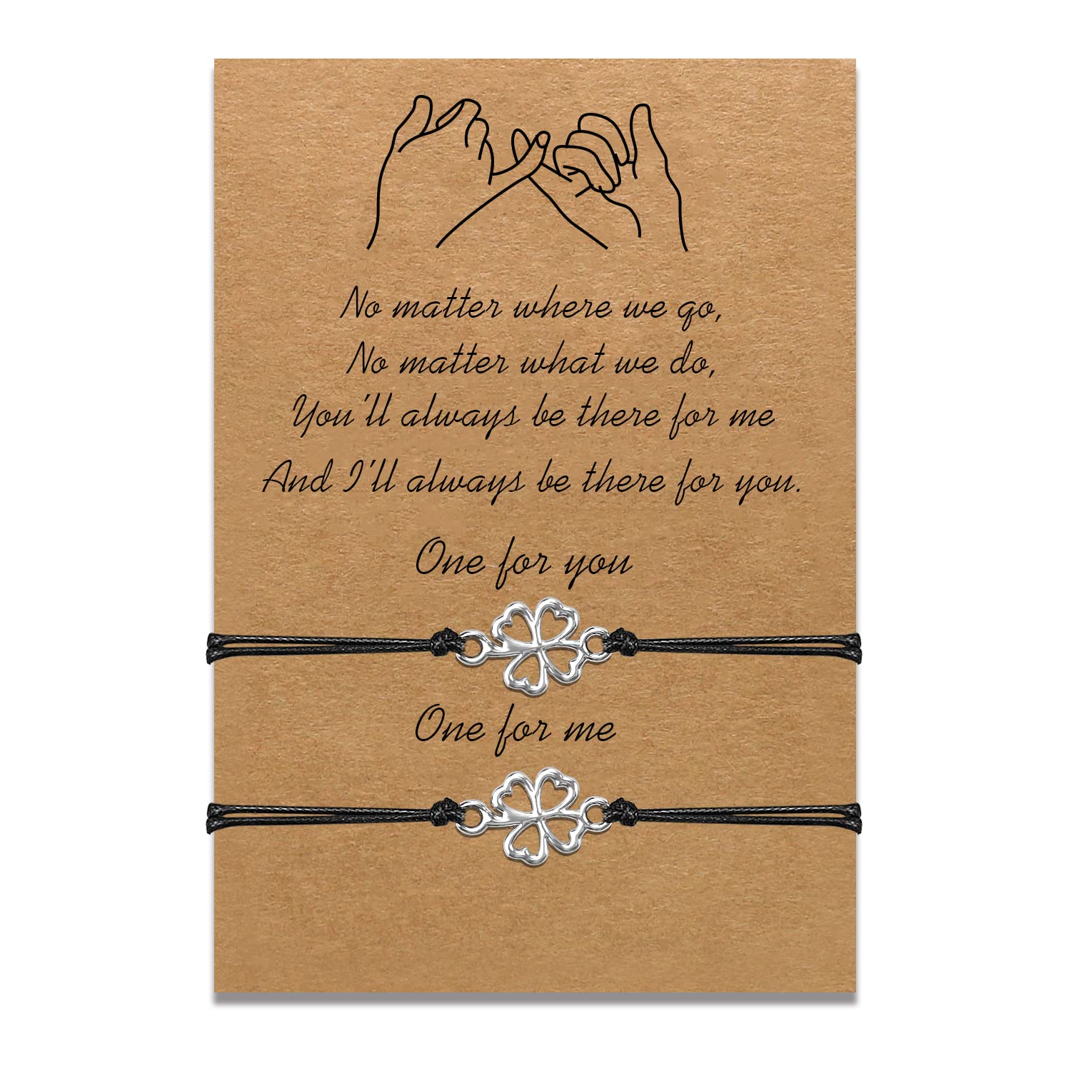 Mother Daughter Bracelets Set Matching Cord String Bracelet Gift from Mom to Daughter Relationship Handmade Wish Jewellery for Women Girls (2pcs lucky clover)