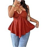 SOLY HUX Women's Plus Size Peplum Halter Tops Criss Cross Sleeveless Tie Backless Ruffle Flowy Summer Cami Top
