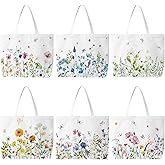 Bencailor 6 Pcs Spring Floral Canvas Tote Bags Bulk Flower Tote Gift Bags Reusable Aesthetic Wildflowers Shopping Grocery Handbags for Women Spring Gifts