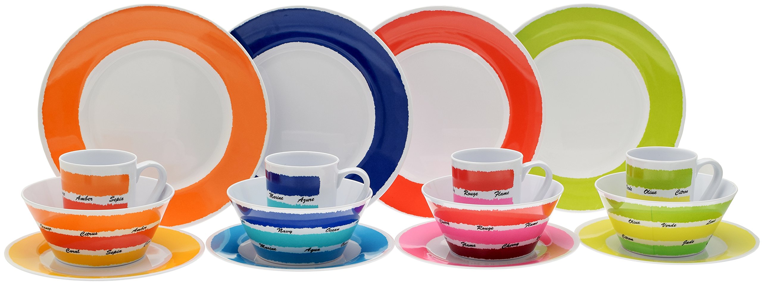 Flamefield CWK0116 Colours 16 Piece Melamine Dinner Set