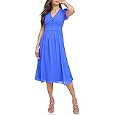DKNY Womens Short Sleeve V-Neck Midi Dress Straight Hem Dress