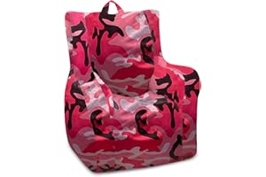 Posh Creations Structured Comfy Bean Bag Chair for Gaming, Reading and Watching TV, Pasadena Chair, Nylon - Camo Pink and Black