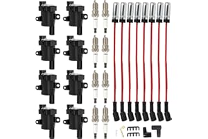 HAYIAUTO Set of 8 UF262 Round Heavy Duty Ignition Coils Pack D585 & Iridium Spark Plugs&748UU Spark Plug Wires 8mm Set Fits for Chevrolet GMC Silverado Tahoe Suburban Express Sierra Savana Escalade V8