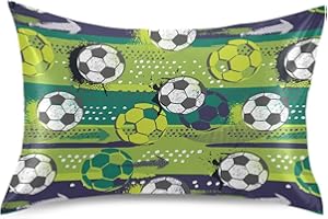 KOPIRIT Soccer Ball Pillow Covers Silk Pillowcase for Hair and Skin Soft Breathable Smooth Cooling Satin Pillowcase Standard Size Pillow Case for Hot Sleepers Bed Women Boys Girls (20x26 Inch)