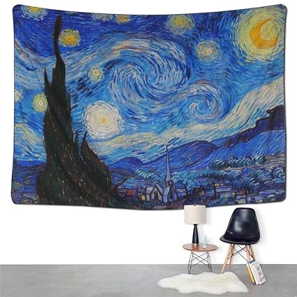Qcwn Starry Night By Vincent Van Gogh Art Oil Painting Tapestry Wall Hanging For Bedroom Living Room Dorm Home Decoration Art 1 78wx59l